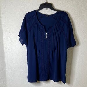 Chic Navy Women's Blouse with Button Detail